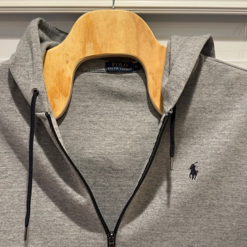 Polo Ralph Lauren Hoodie Mens XXL‎ Gray Full Zip Pony Logo Cotton Loungewear